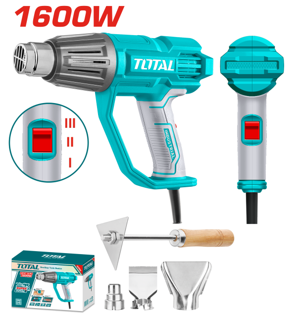 PISTOLA CALOR 1600W INCLUYE 3 BOQUILLAS Y 1 RASCADOR INDUSTRIAL TOTAL (UTB16078)